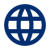 A solid blue globe icon with latitude and longitude lines, symbolizing the internet or the global network, on a transparent background.
