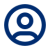 A simple blue icon of a user profile with the outline of a head and shoulders on a white background.