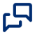 Two dark blue speech bubbles overlap on a solid-colored background and represent communication or message transmission.